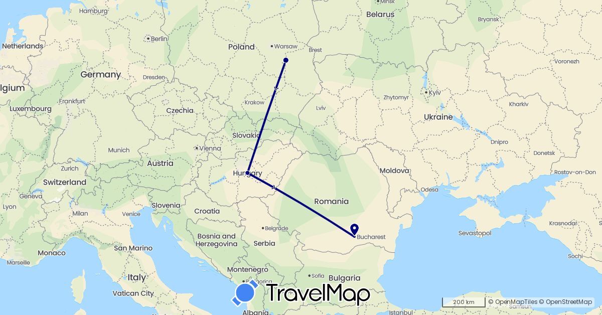 TravelMap itinerary: driving in Hungary, Poland, Romania (Europe)